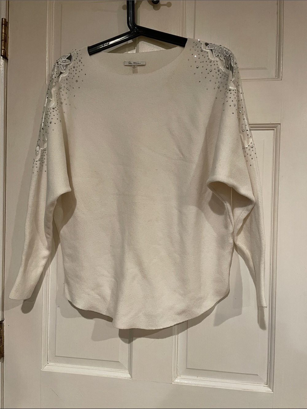 Embellished Shoulder Cream Sweater - Women's Knit Top